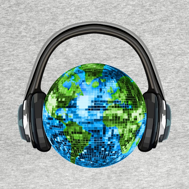 Disco Earth Ball with Headphones by Art by Deborah Camp